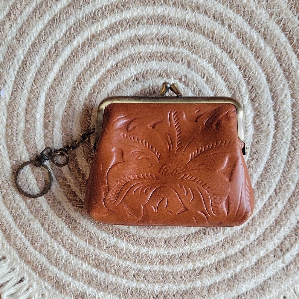 Patricia Nash Embossed Leather Kiss-Lock Coin Purse - Cognac Brown